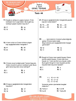 ilkokul 1. Sınıf Genel Tekrar Testleri 